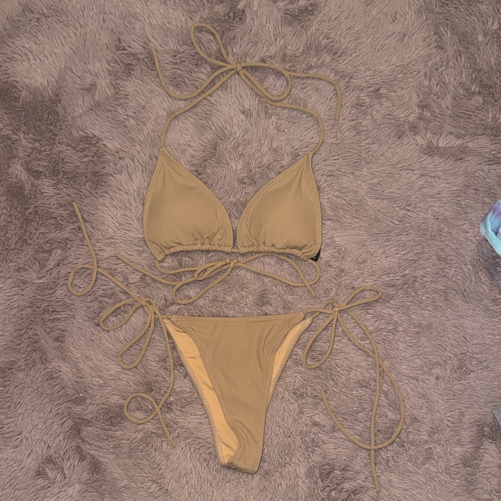 Icon Swim Burnt Orange Rust Camel Brown Bikini Set Ribbed String Swimsuit Medium